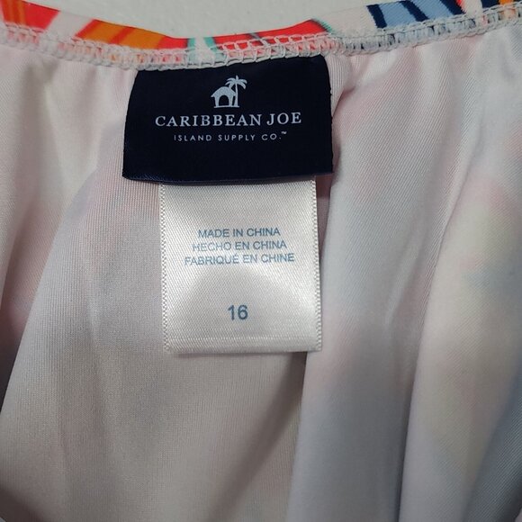 Caribbean Joe Shirred One-Piece Swimsuit Size 16 Floral Multicolor Slimming $108 - Picture 5 of 9